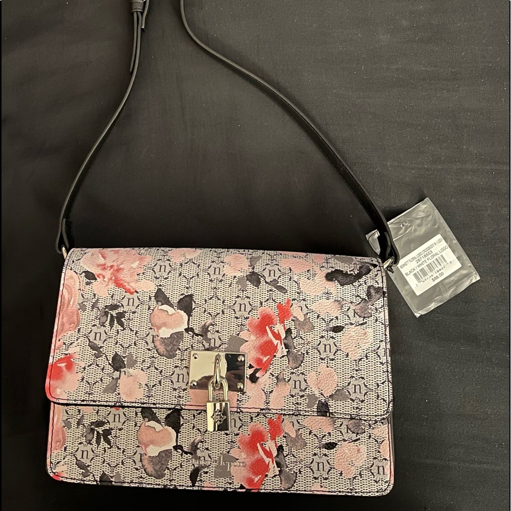 Nanette Lepore floral crossbody with lock accent closure